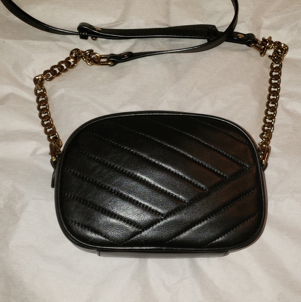 Tory Burch Leather Crossbody "Kira" Chevron Quilted Small Camera Bag, Black - Picture 3 of 13